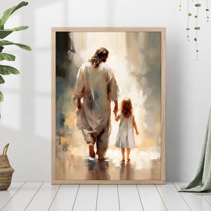 Jesus Christ Girl Child Painting Print Christ's Embrace Wall Art Gift Trendy Living Room Home Decor Framed Canvas Christian Nursery Decor