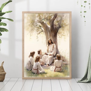 Kinder Gottes Gemälde Druck Jesus Christus lehrt Kinder Wand Kunst Geschenk Trend Wohnzimmer Dekor gerahmte Leinwand Christian Kinderzimmer Dekor