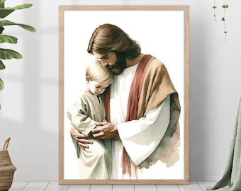 Jesus Christ Boy Child Kid Painting Print Christ's Embrace Wall Art Gift Trendy Living Room Home Decor Frame Canvas Christian Nursery Decor