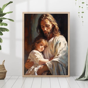 Jesus Christ Child Kid Painting God Print Christ&#39;s Embrace Wall Art Gift Trendy Living Room Home Decor Framed Canvas Christian Nursery Decor