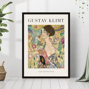 Gustav Klimt Lady with Fan Exhibition Poster Giclée Canvas Reproduction Print Classic Vintage Famous Oil Painting Colorful Trendy Wall Art