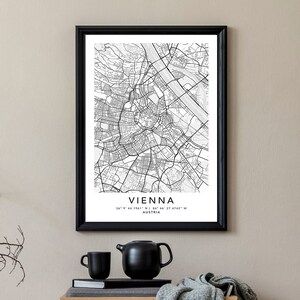 Wien Karte Print Gerahmte Leinwand Wand Kunst Poster Österreich Karte Prints mit Rahmen Weltkarte Kunst Poster Stadt Straße Straßenkarte