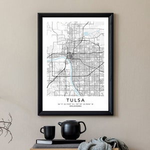 Tulsa Map Print Gerahmte Leinwand Wandkunst Poster USA Map Print Schwarzweiße USA Map Kunstposter City Street Straßenkarte