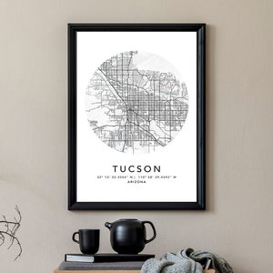 Tucson Map Print Gerahmte Leinwand Wandkunst Poster USA Map Print Schwarzweiße USA-Karte Kunstposter City Street Straßenkarte