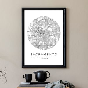 Sacramento Map Print Gerahmte Leinwand Wandkunst Poster USA Map Print Schwarzweiße USA Map Art Poster City Street Straßenkarte