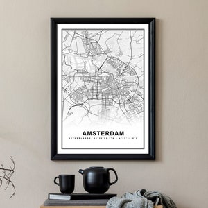 Amsterdam Karte Druck gerahmte Leinwand Wand Kunst Poster Niederlande Karte Drucke mit Rahmen Weltkarte Kunst Poster Stadt Straße Straßenkarte