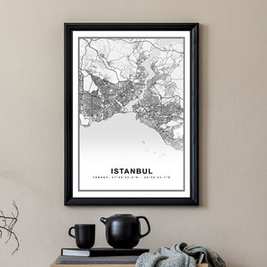 Istanbul Karte Druck Gerahmte Leinwand Wand Kunst Poster Türkei Karte Drucke mit Rahmen Weltkarte Kunst Poster Stadt Straße Straßenkarte