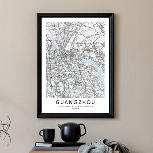 Guangtong Map Print Leinwand Wandkunst Poster China Map Prints mit Rahmen Weltkarte Kunstplakat Stadtstraße Straßenkarte