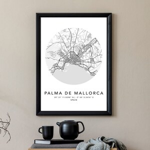 Palma de Mallorca Kartendruck gerahmte Leinwand Wandkunst Poster Spanien Karte Drucke mit Rahmen Weltkarte Kunstposter Stadtstraße Straßenkarte