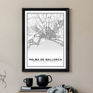 Palma de Mallorca Kartendruck gerahmte Leinwand Wandkunst Poster Spanien Karte Drucke mit Rahmen Weltkarte Kunstposter Stadtstraße Straßenkarte
