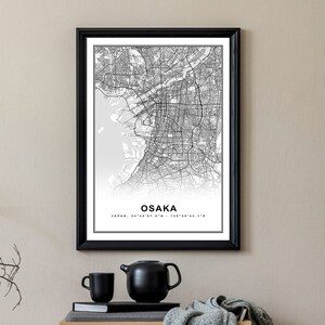 Osaka Karte Druck Gerahmte Leinwand Wandkunst Poster Japan Karte Drucke mit Rahmen Weltkarte Kunstplakat Stadt Straße Straßenkarte