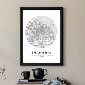 Shanghai Karte Druck Leinwand Wand Kunst Poster China Karte Prints mit Rahmen Weltkarte Kunst Poster Stadt Straße Straßenkarte