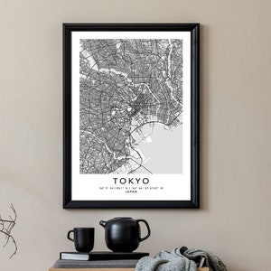 Tokyo Karte Druck Gerahmte Leinwand Wandkunst Poster Japan Karte Drucke mit Rahmen Weltkarte Kunstplakat Stadt Straße Straßenkarte