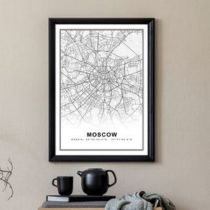 Mapa Moskwy Wydruk Oprawione Płótno Ścienne Sztuka Plakatu Rosja Mapa Wydruki z Ramą Światowa Mapa Sztuka Plakatu Miasto Ulica Mapa Drogowa