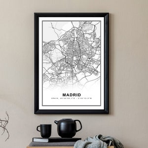Madrid Karte Druck gerahmte Leinwand Wandkunst Poster Spanien Karte Drucke mit Rahmen Weltkarte Kunst Poster Stadt Straße Straßenkarte