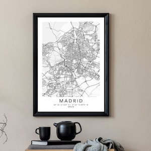 Madrid Karte Druck gerahmte Leinwand Wandkunst Poster Spanien Karte Drucke mit Rahmen Weltkarte Kunst Poster Stadt Straße Straßenkarte