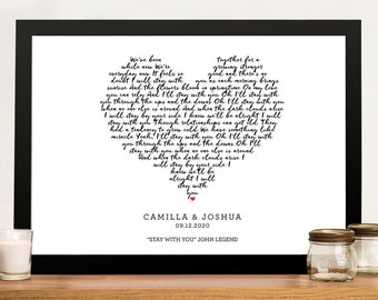 Custom Heart Shape Quote Print Sign Framed Canvas Wall Art Poster Personalized Calligraphy Print Song Lyrics Printed Valentines Day Gift