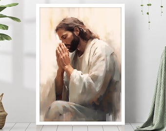 Jesus Christ Praying Holy Painting Poster God Peace Print Wall Art Gift Trendy Living Room Home Decor Framed Canvas Christian Nursery Decor