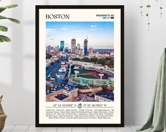 Boston Wall Art Poster Print Travel Poster Gift Eclectic Vibrant Print Trendy Living Room Retro America Wall Art Decor Framed Canvas