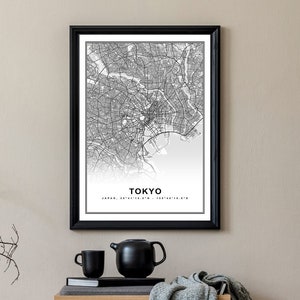 Tokyo Karte Druck Gerahmte Leinwand Wandkunst Poster Japan Karte Drucke mit Rahmen Weltkarte Kunstplakat Stadt Straße Straßenkarte