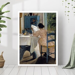 Lezende vrouw vintage portret canvas print poster ingelijst beroemd schilderij boerderij huisje retro esthetische humeurige muurkunst leesgrage prints