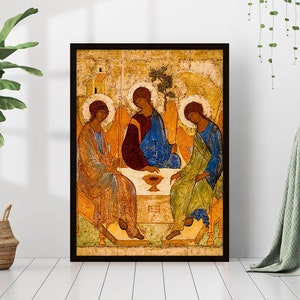 Holy Trinity Icon by Andrei Rublev Orthodox Canvas Print Poster Framed Famous Painting Wall Art Saints Angels Religious Home Decor Vintage