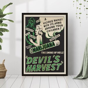 ビンテージ マリファナ 映画ポスター 大麻喫煙 古いイラスト ヘンプ レトロ ポットヘッド ウィード アート キャンバス 額入り プリント ボヘミアン ウォールアート メリージェーン