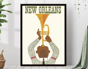 New Orleans Travel Poster Jazz Blues Colorful Eclectic Vibrant Print Trendy Living Room Retro American City Wall Art Decor Framed Canvas