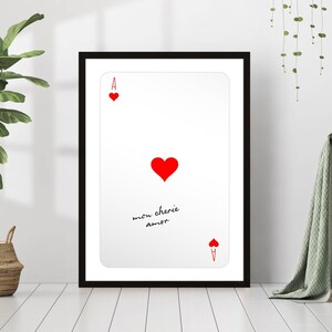 Red Ace Playing Card Quote Print Retro Heart Poster Fashion Party Canvas Framed Printed Preppy Lucky Poker Trendy Funky Bar Cart Wall Art