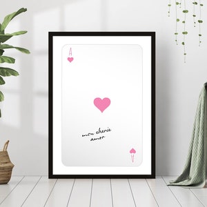 Pink Ace Playing Card Quote Print Retro Heart Poster Fashion Party Canvas Framed Printed Preppy Lucky Poker Trendy Funky Bar Cart Wall Art