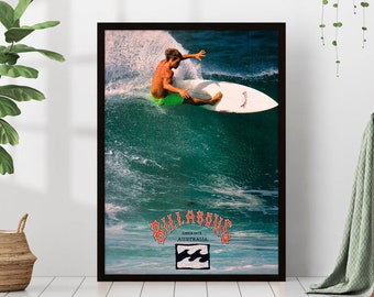 Vintage 1990 Billabong Surfing Surfer Retro Poster Canvas Print Framed Wall Art Beach House Coastal Room Decor Ocean Waves Summer California
