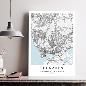 Shenzen Karte Druck Leinwand Wand Kunst Poster China Karte Prints mit Rahmen Weltkarte Kunst Poster Stadt Straße Straßenkarte