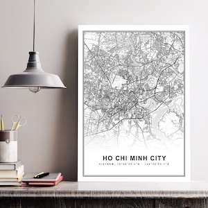 Ho-Chi-Minh-Stadt Karte Druck gerahmte Leinwand Wandkunst Poster Vietnam Karte Drucke mit Rahmen Weltkarte Kunstplakat Stadtstraße Straßenkarte