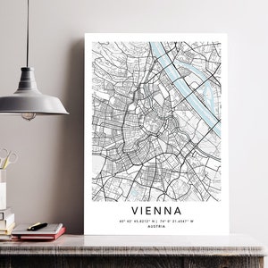 Wien Karte Print Gerahmte Leinwand Wand Kunst Poster Österreich Karte Prints mit Rahmen Weltkarte Kunst Poster Stadt Straße Straßenkarte