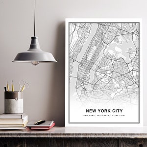 NYC New York City Map Print gerahmte Leinwand Wandkunst Poster USA Map Print Schwarzweiße USA Map Art Poster City Street Straßenkarte