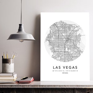 Impression de carte de Las Vegas sur toile, affiche d'art murale encadrée Impressions de carte de la ville des États-Unis avec cadre, affiche d'art de carte des États-Unis, carte routière de la rue de la ville