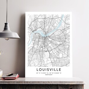 Louisville Map Print Gerahmte Leinwand Wandkunst Poster USA Map Print Schwarzweiße USA Map Art Poster City Street Straßenkarte