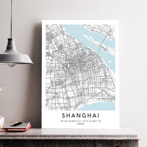 Shanghai Karte Druck Leinwand Wand Kunst Poster China Karte Prints mit Rahmen Weltkarte Kunst Poster Stadt Straße Straßenkarte