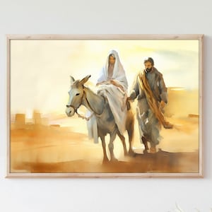 Joseph and Mary&#39;s Trip to Bethlehem Poster Religious Wall Art Holy Painting Print Bible Verse Living Room Decor Framed Canvas Christian Gift
