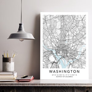 Washington Map Print Gerahmte Leinwand Wandkunst Poster USA Karte Stadt Poster Drucke mit Rahmen USA Map Kunstposter City Street Straßenkarte