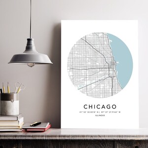 Póster de arte de pared en lienzo con impresión de mapa de Chicago, impresiones de mapas de ciudades de Estados Unidos con marco, póster de arte de mapas de EE. UU., mapa de calles de ciudades