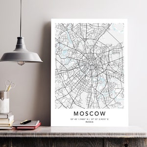 Moskau Karte Druck Gerahmte Leinwand Wand Kunst Poster Russland Karte Drucke mit Rahmen Weltkarte Kunst Poster Stadt Straße Straßenkarte