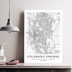Colorado Springs Map Print Gerahmte Leinwand Wandkunst Poster USA Map Print Schwarzweiße USA Map Art Poster City Street Straßenkarte