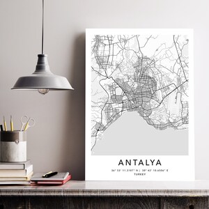 Anthrazit Kartendruck Gerahmte Leinwand Wandkunst Poster Türkei Karte Drucke mit Rahmen Weltkarte Kunstplakat Stadtstraße Straßenkarte