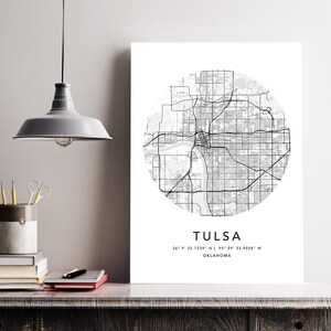 Tulsa Map Print Gerahmte Leinwand Wandkunst Poster USA Map Print Schwarzweiße USA Map Kunstposter City Street Straßenkarte
