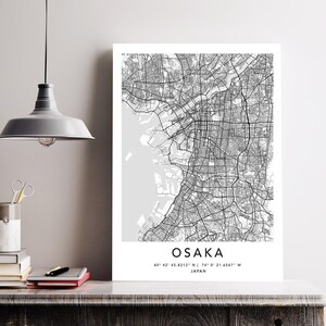 Osaka Karte Druck Gerahmte Leinwand Wandkunst Poster Japan Karte Drucke mit Rahmen Weltkarte Kunstplakat Stadt Straße Straßenkarte