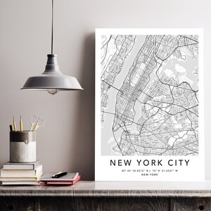 NYC New York City Map Print gerahmte Leinwand Wandkunst Poster USA Map Print Schwarzweiße USA Map Art Poster City Street Straßenkarte
