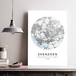 Shenzen Karte Druck Leinwand Wand Kunst Poster China Karte Prints mit Rahmen Weltkarte Kunst Poster Stadt Straße Straßenkarte