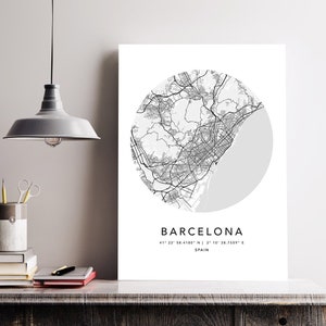 Barcelona Kartendruck gerahmte Leinwand Wandkunst Poster Spanien Karte Drucke Weltkarte Kunstposter Stadtstraße Straßenkarte