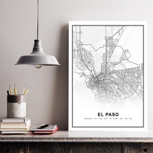 El Paso Map Print Gerahmte Leinwand Wandkunst Poster USA Map Print Schwarzweiße USA Map Art Poster City Street Straßenkarte